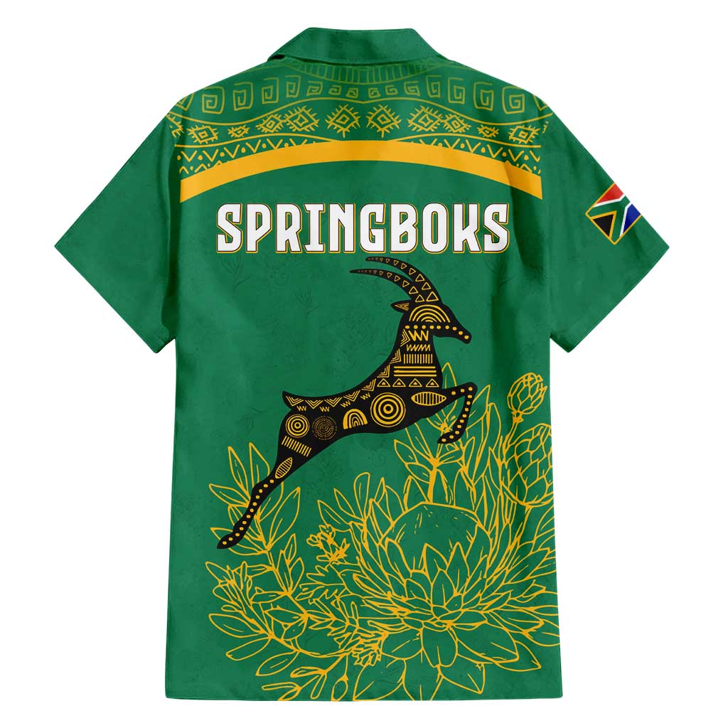 South Africa Springboks Family Matching Short Sleeve Bodycon Dress and Hawaiian Shirt with Tribal Antelope Design and Floral Accents