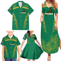 South Africa Springboks Family Matching Summer Maxi Dress and Hawaiian Shirt with Tribal Antelope Design and Floral Accents