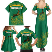 South Africa Springboks Family Matching Summer Maxi Dress and Hawaiian Shirt with Tribal Antelope Design and Floral Accents