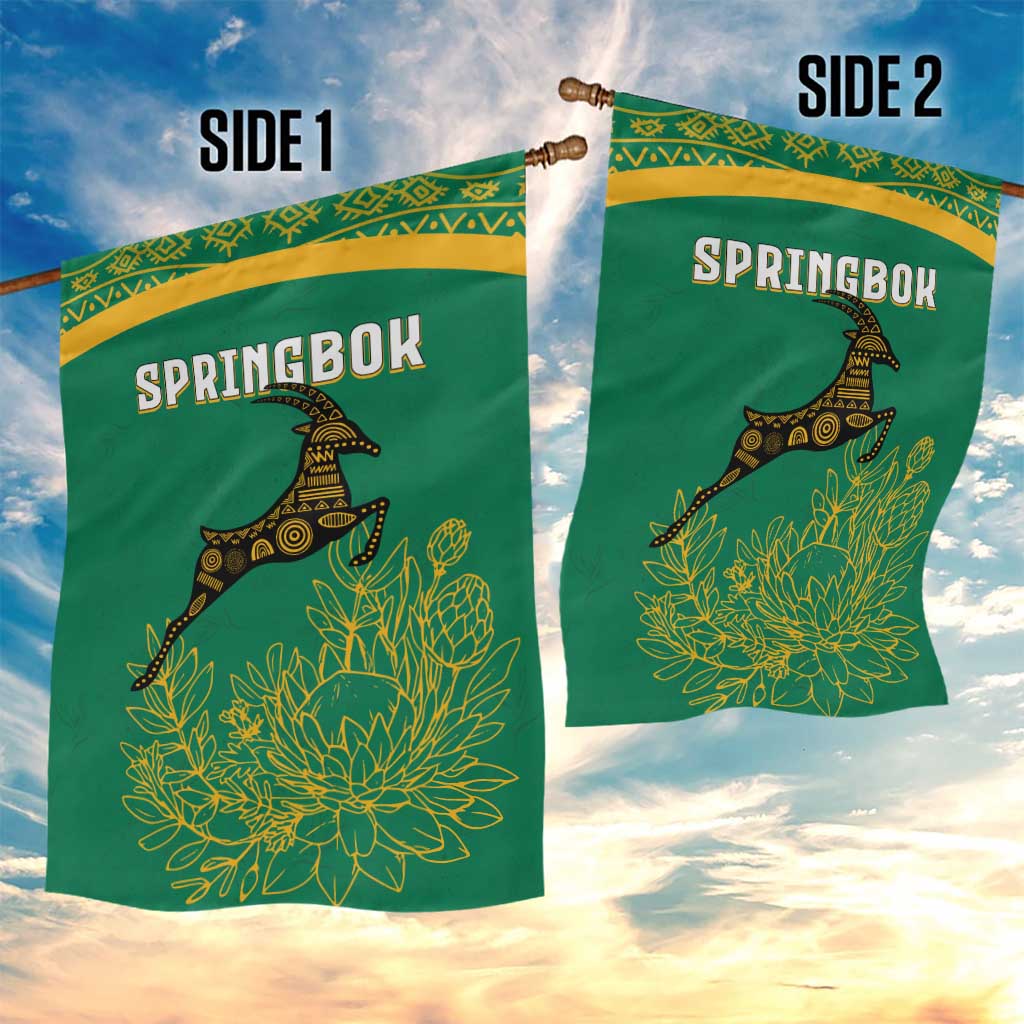 South Africa Springboks Garden Flag with Tribal Antelope Design and Floral Accents