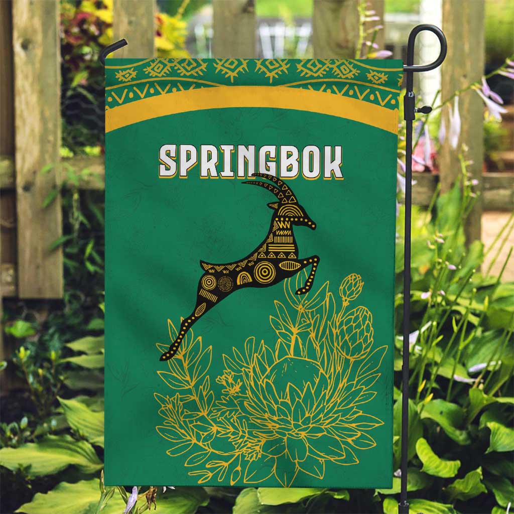 South Africa Springboks Garden Flag with Tribal Antelope Design and Floral Accents