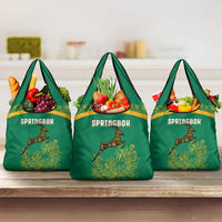 South Africa Springboks Grocery Bag with Tribal Antelope Design and Floral Accents