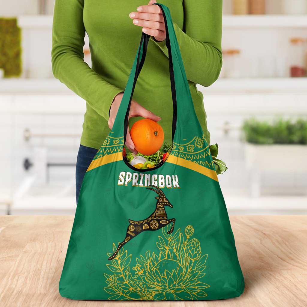 South Africa Springboks Grocery Bag with Tribal Antelope Design and Floral Accents