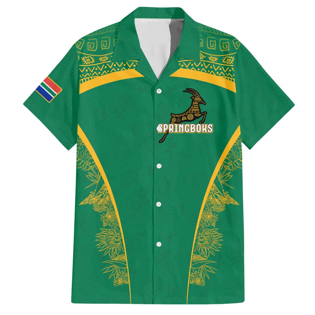 South Africa Springboks Hawaiian Shirt with Tribal Antelope Design and Floral Accents