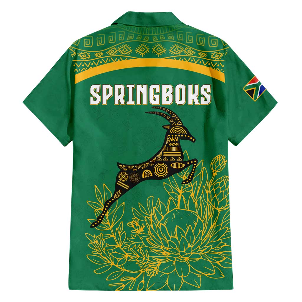South Africa Springboks Hawaiian Shirt with Tribal Antelope Design and Floral Accents