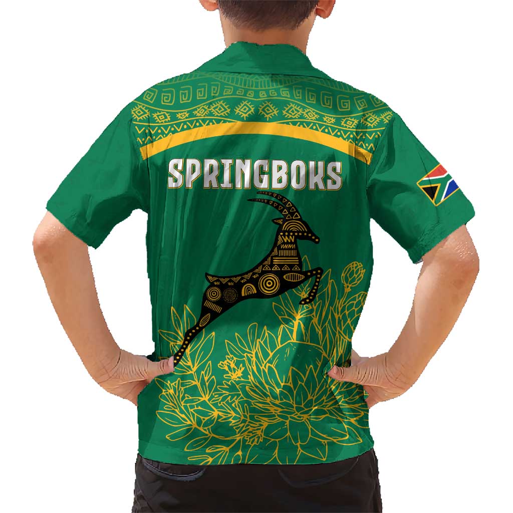 South Africa Springboks Hawaiian Shirt with Tribal Antelope Design and Floral Accents