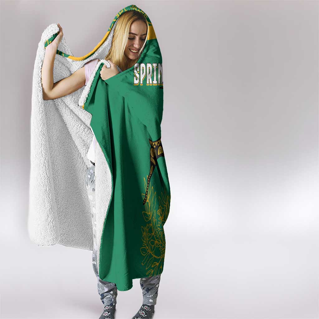 South Africa Springboks Hooded Blanket with Tribal Antelope Design and Floral Accents
