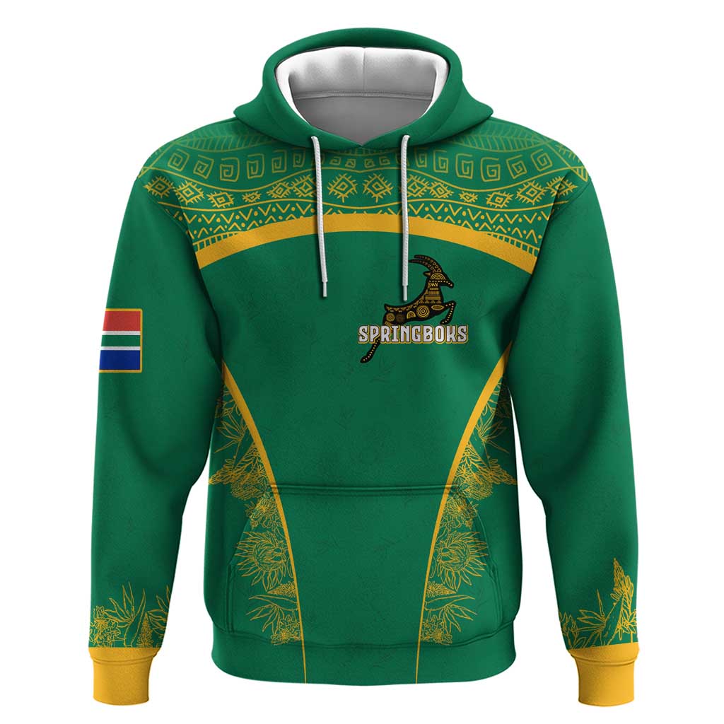 South Africa Springboks Hoodie with Tribal Antelope Design and Floral Accents