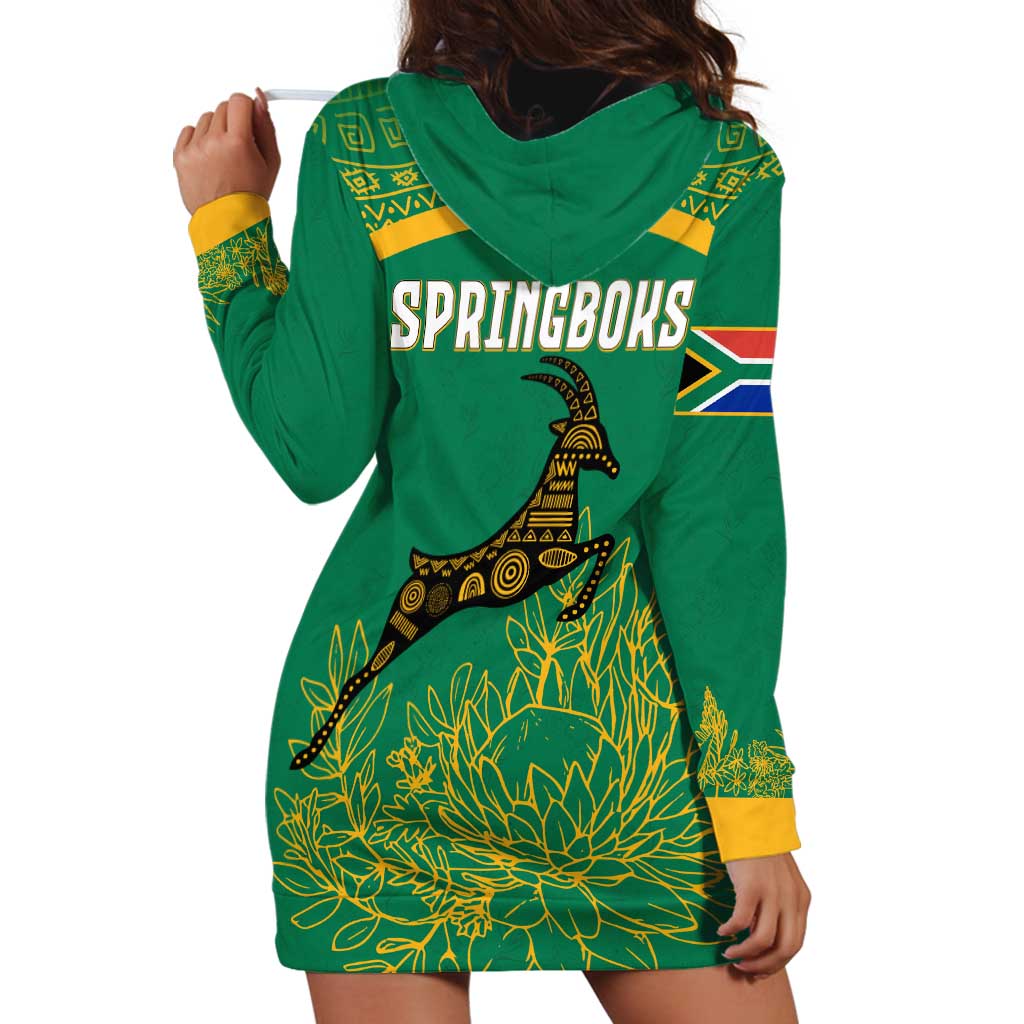South Africa Springboks Hoodie Dress with Tribal Antelope Design and Floral Accents