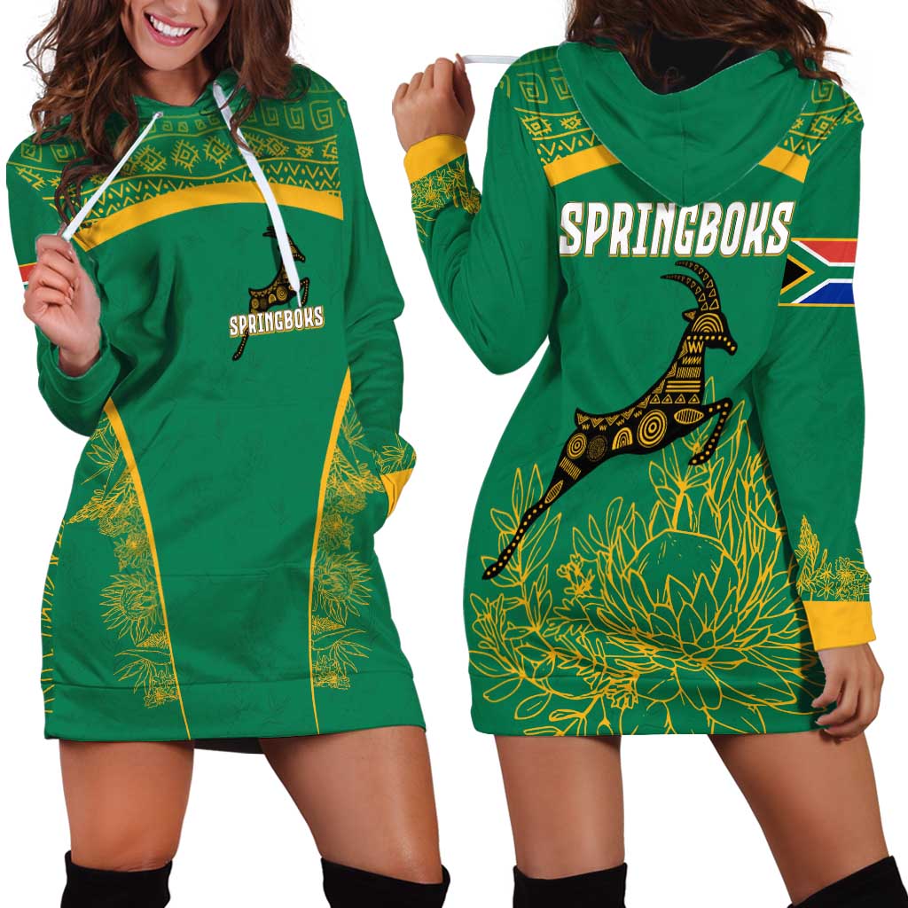South Africa Springboks Hoodie Dress with Tribal Antelope Design and Floral Accents