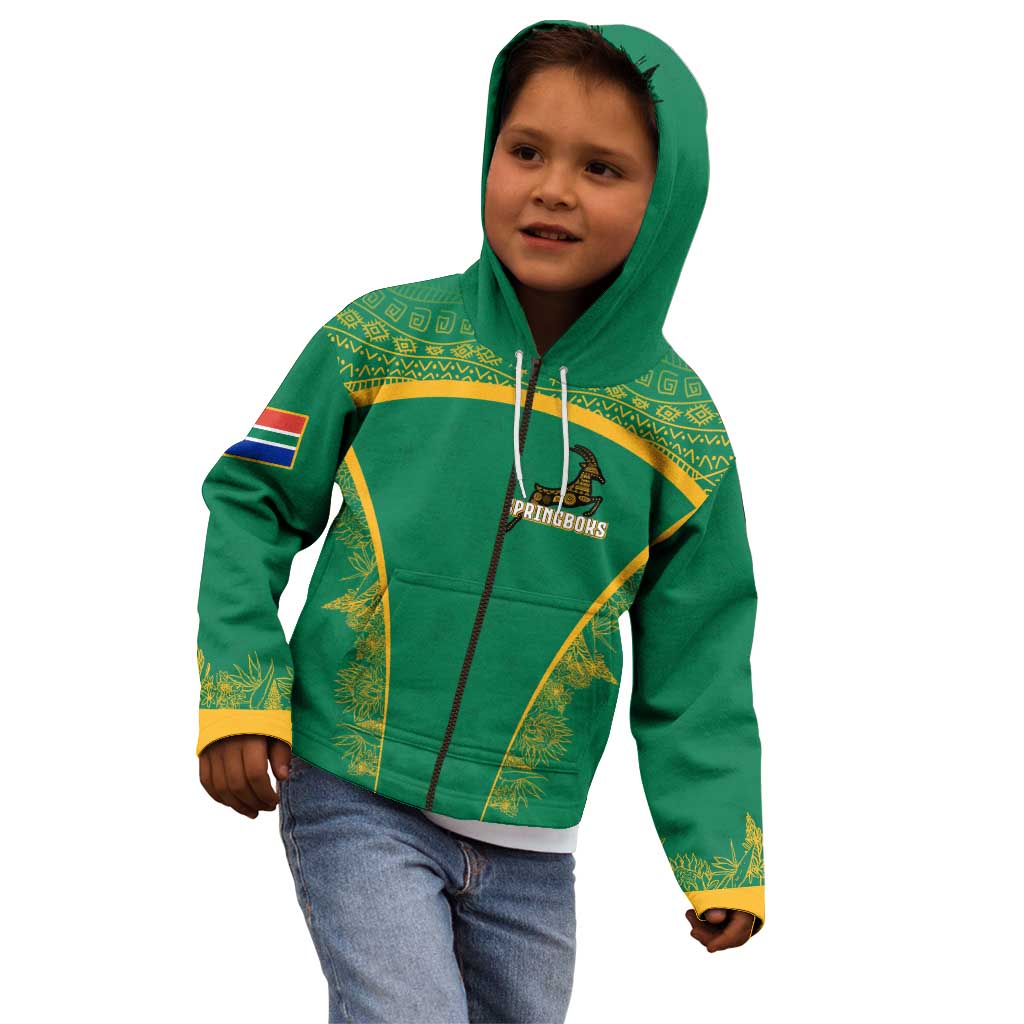 South Africa Springboks Kid Hoodie with Tribal Antelope Design and Floral Accents