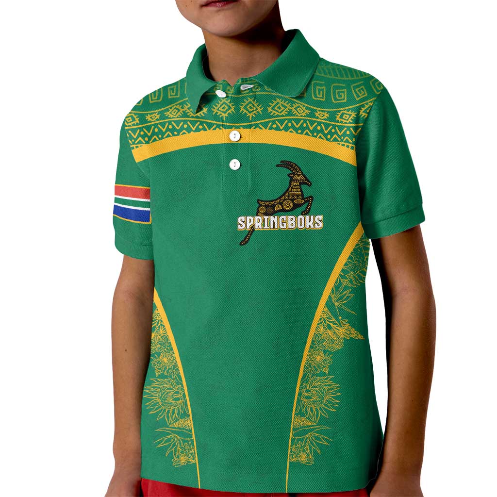 South Africa Springboks Kid Polo Shirt with Tribal Antelope Design and Floral Accents