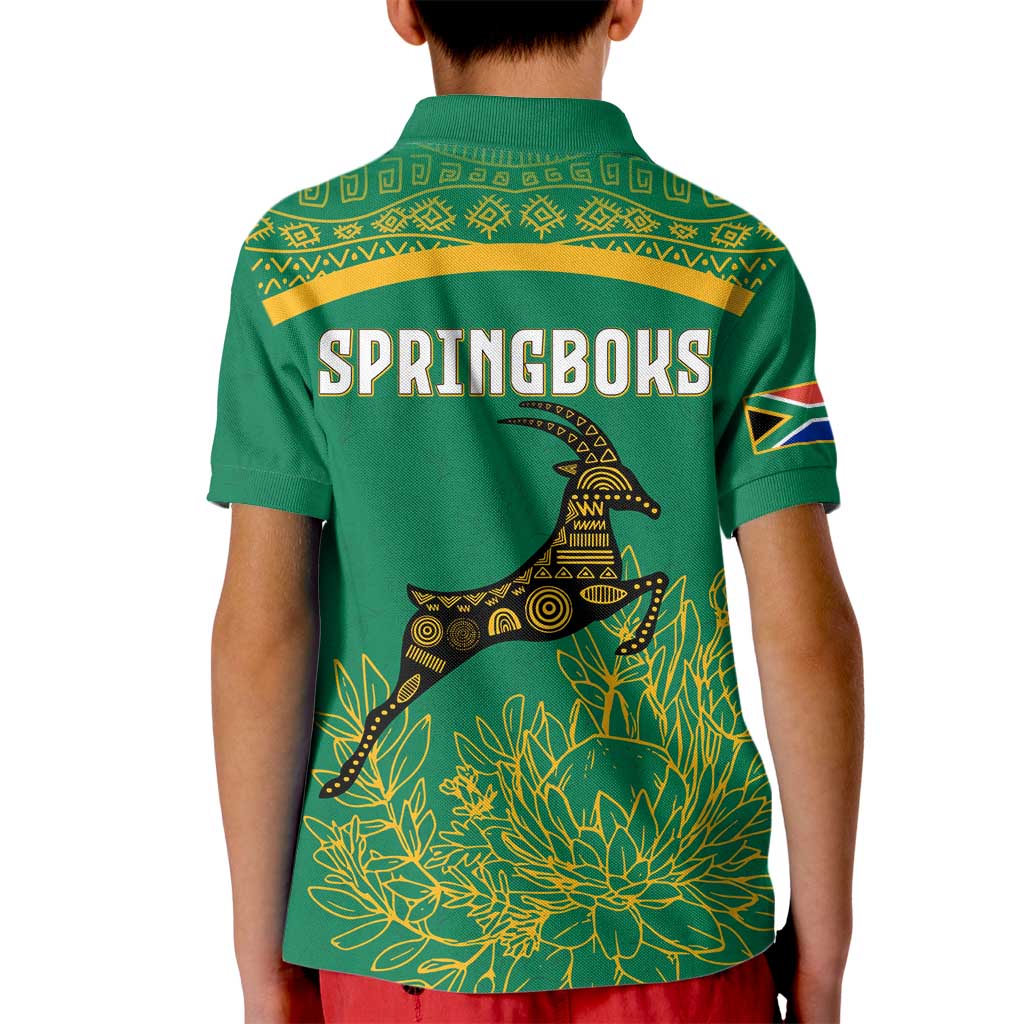 South Africa Springboks Kid Polo Shirt with Tribal Antelope Design and Floral Accents