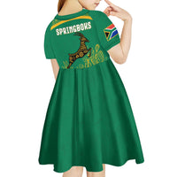 South Africa Springboks Kid Short Sleeve Dress with Tribal Antelope Design and Floral Accents