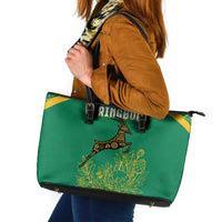South Africa Springboks Leather Tote Bag with Tribal Antelope Design and Floral Accents