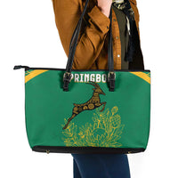 South Africa Springboks Leather Tote Bag with Tribal Antelope Design and Floral Accents
