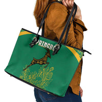 South Africa Springboks Leather Tote Bag with Tribal Antelope Design and Floral Accents
