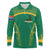 South Africa Springboks Long Sleeve Polo Shirt with Tribal Antelope Design and Floral Accents