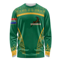 South Africa Springboks Long Sleeve Shirt with Tribal Antelope Design and Floral Accents