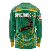 South Africa Springboks Long Sleeve Shirt with Tribal Antelope Design and Floral Accents