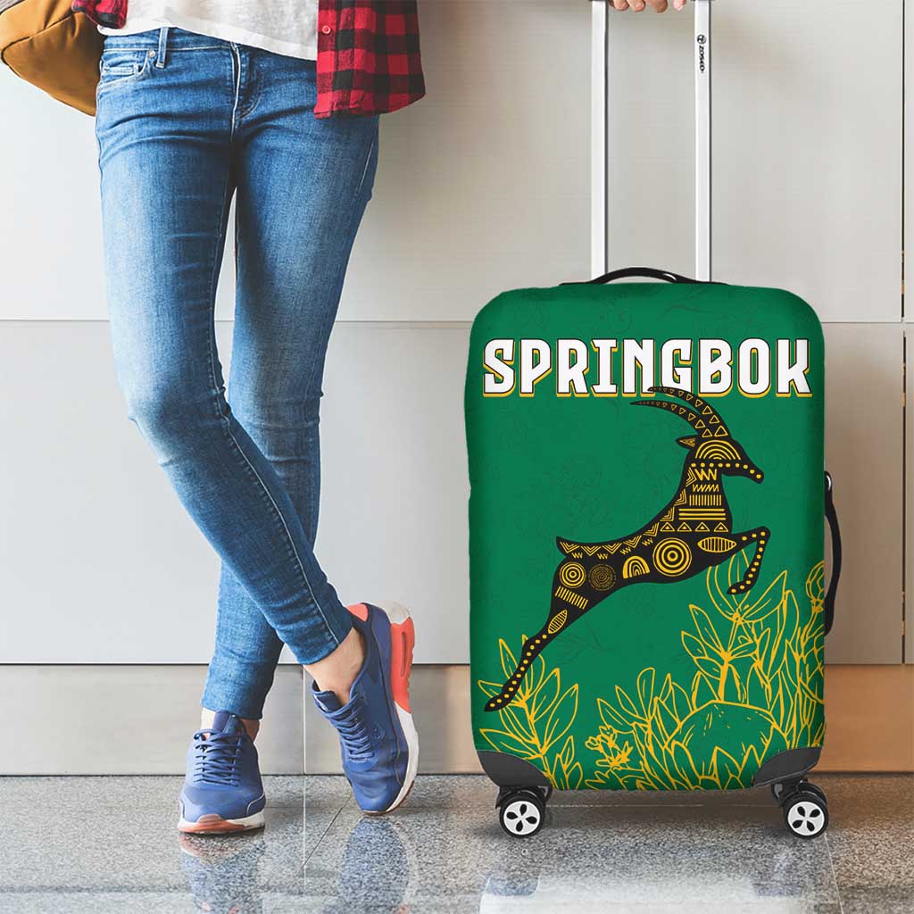 South Africa Springboks Luggage Cover with Tribal Antelope Design and Floral Accents