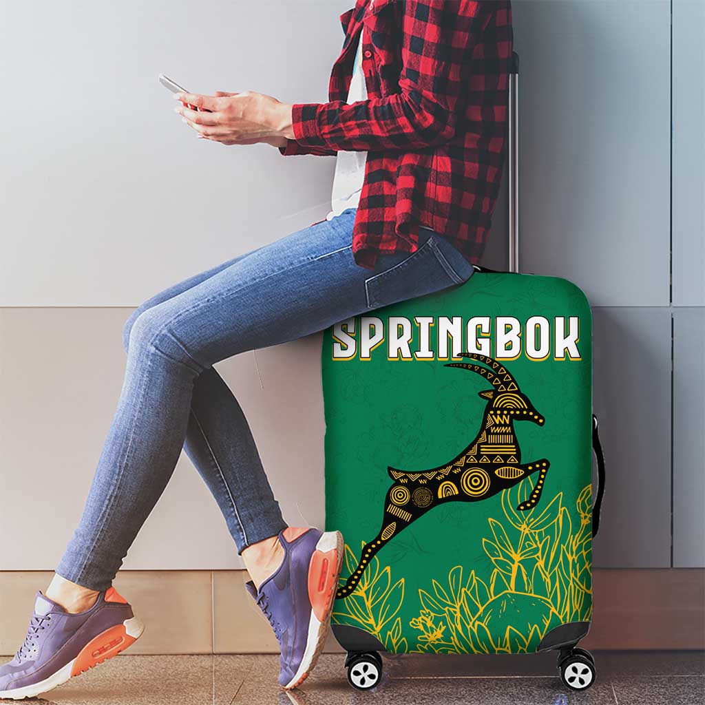 South Africa Springboks Luggage Cover with Tribal Antelope Design and Floral Accents
