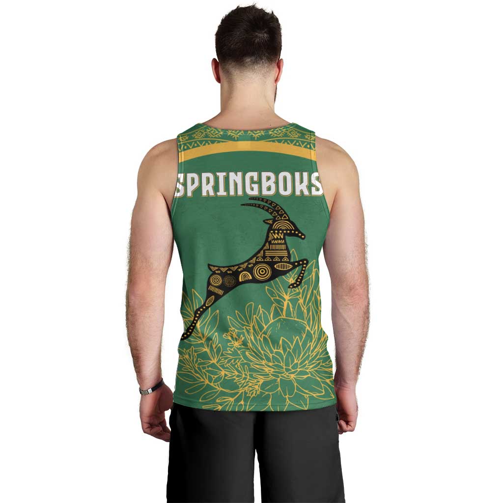 South Africa Springboks Men Tank Top with Tribal Antelope Design and Floral Accents