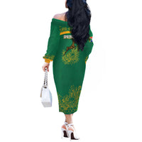 South Africa Springboks Off The Shoulder Long Sleeve Dress with Tribal Antelope Design and Floral Accents