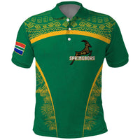 South Africa Springboks Polo Shirt with Tribal Antelope Design and Floral Accents