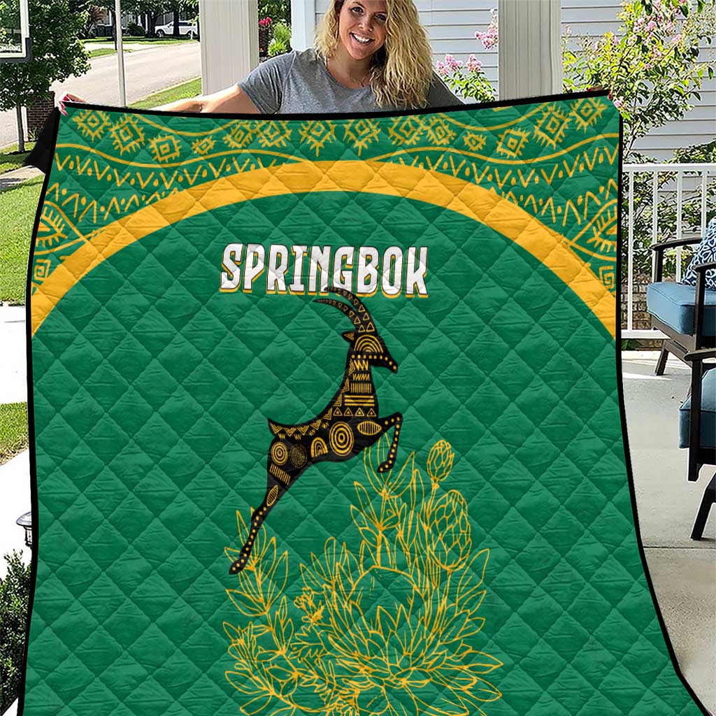 South Africa Springboks Quilt with Tribal Antelope Design and Floral Accents