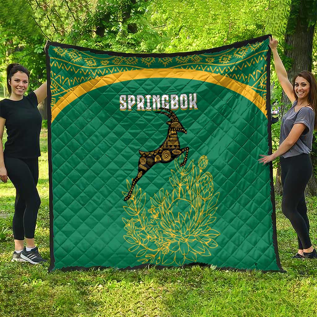 South Africa Springboks Quilt with Tribal Antelope Design and Floral Accents