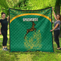 South Africa Springboks Quilt with Tribal Antelope Design and Floral Accents