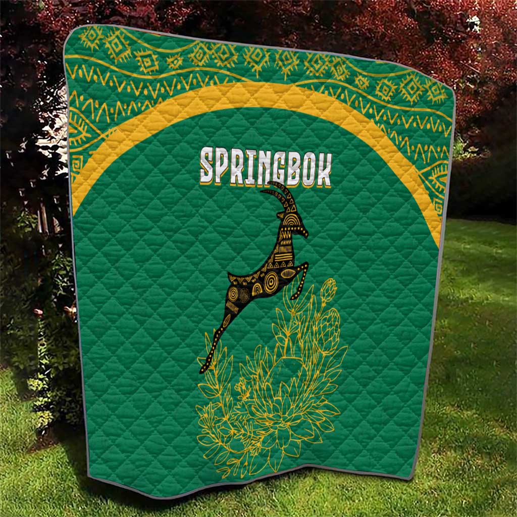 South Africa Springboks Quilt with Tribal Antelope Design and Floral Accents