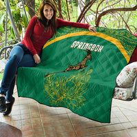 South Africa Springboks Quilt with Tribal Antelope Design and Floral Accents