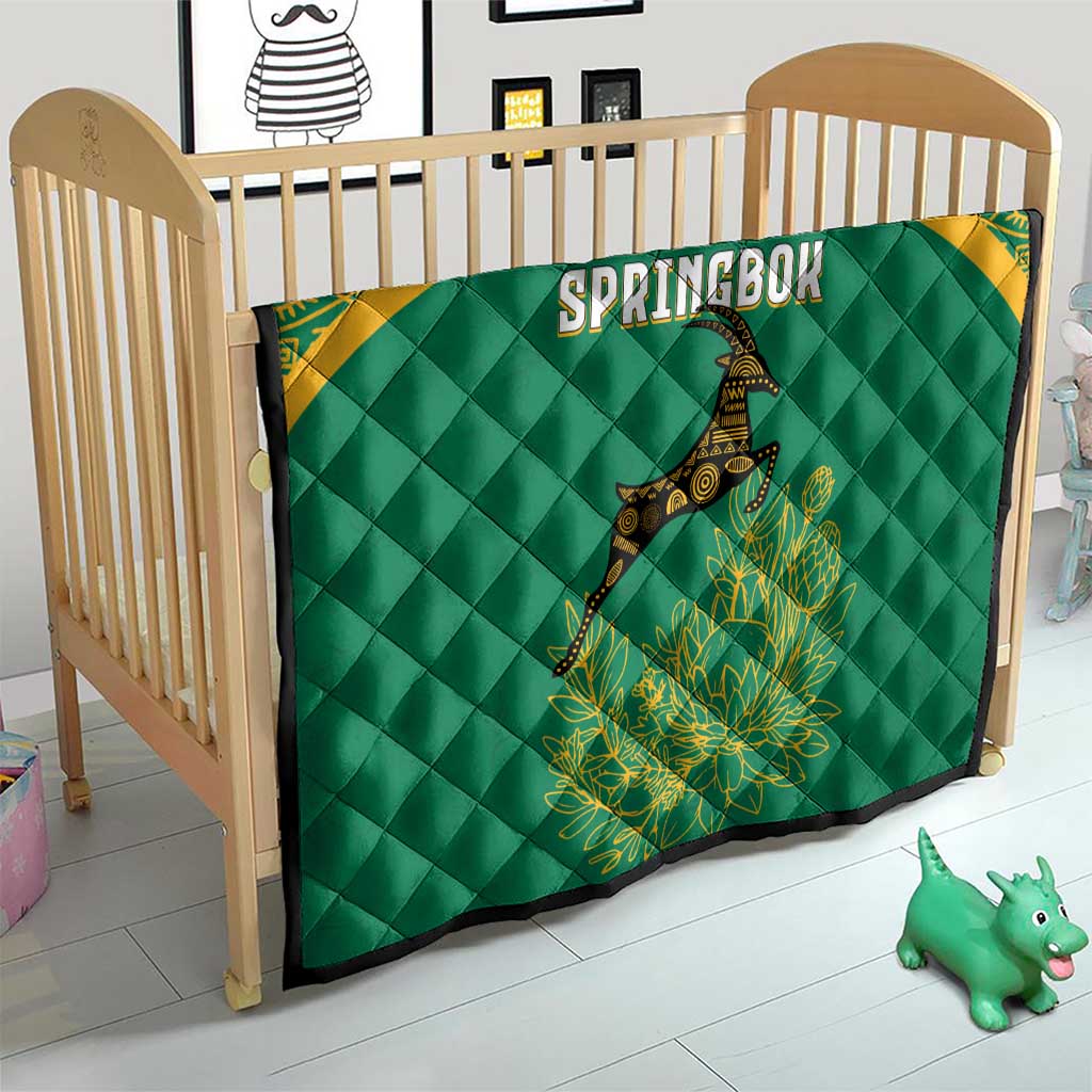 South Africa Springboks Quilt with Tribal Antelope Design and Floral Accents