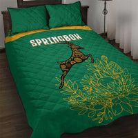 South Africa Springboks Quilt Bed Set with Tribal Antelope Design and Floral Accents