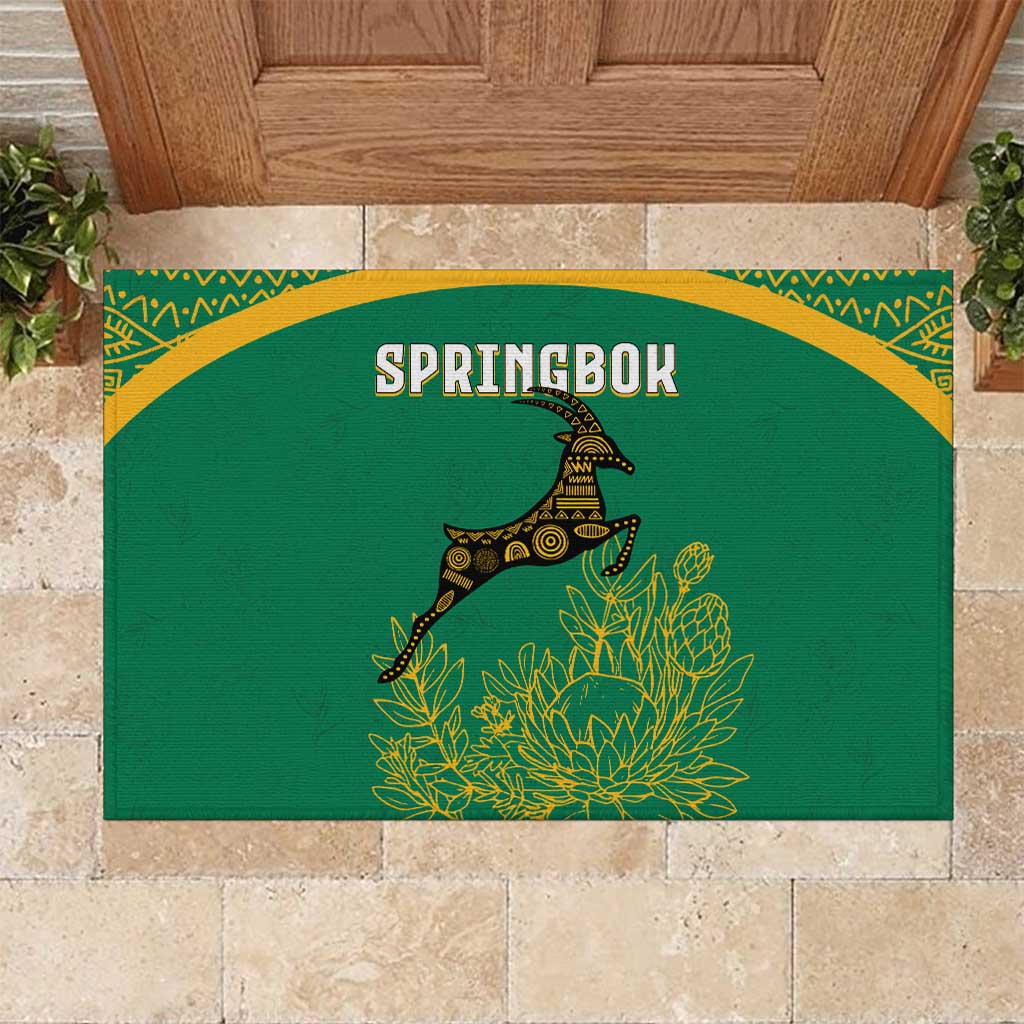 South Africa Springboks Rubber Doormat with Tribal Antelope Design and Floral Accents