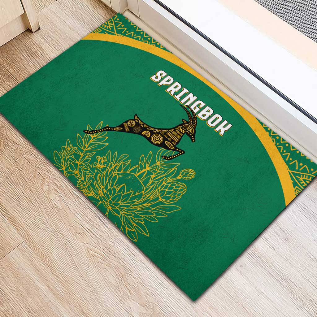 South Africa Springboks Rubber Doormat with Tribal Antelope Design and Floral Accents