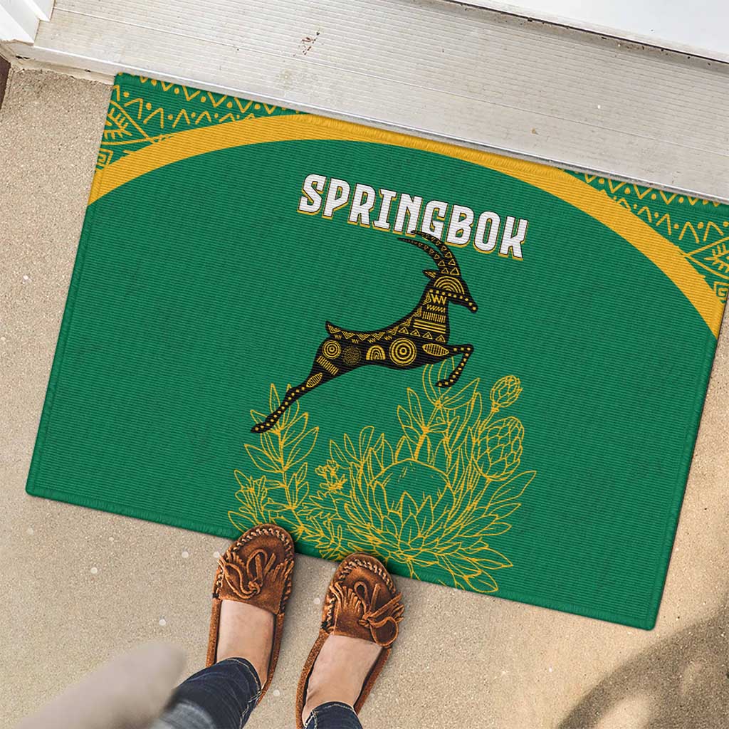 South Africa Springboks Rubber Doormat with Tribal Antelope Design and Floral Accents