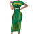 South Africa Springboks Short Sleeve Bodycon Dress with Tribal Antelope Design and Floral Accents
