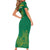 South Africa Springboks Short Sleeve Bodycon Dress with Tribal Antelope Design and Floral Accents