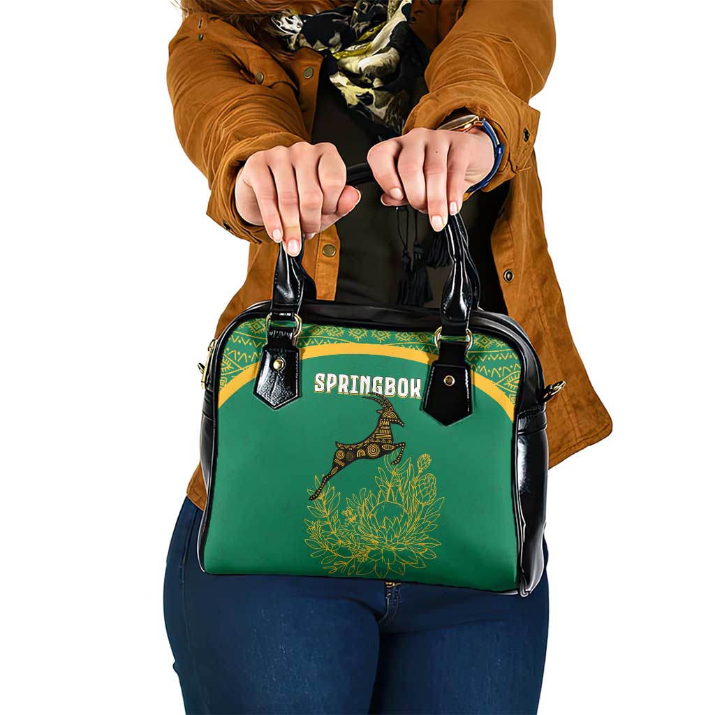 South Africa Springboks Shoulder Handbag with Tribal Antelope Design and Floral Accents