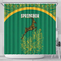 South Africa Springboks Shower Curtain with Tribal Antelope Design and Floral Accents