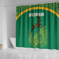 South Africa Springboks Shower Curtain with Tribal Antelope Design and Floral Accents