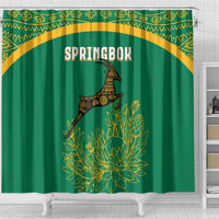 South Africa Springboks Shower Curtain with Tribal Antelope Design and Floral Accents