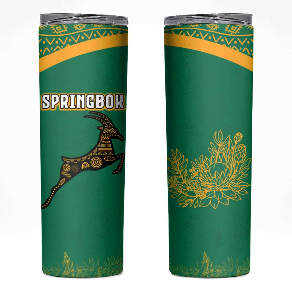 South Africa Springboks Skinny Tumbler with Tribal Antelope Design and Floral Accents