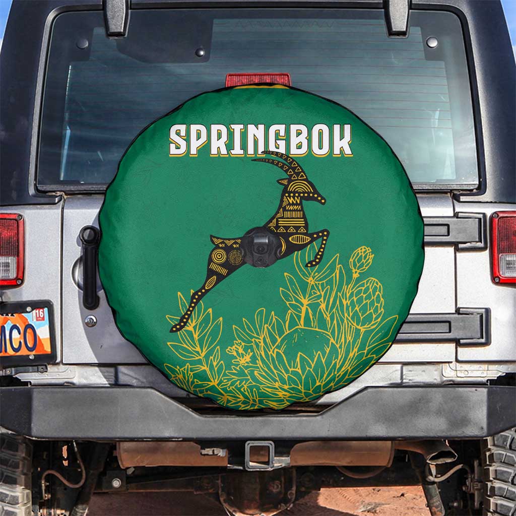 South Africa Springboks Spare Tire Cover with Tribal Antelope Design and Floral Accents
