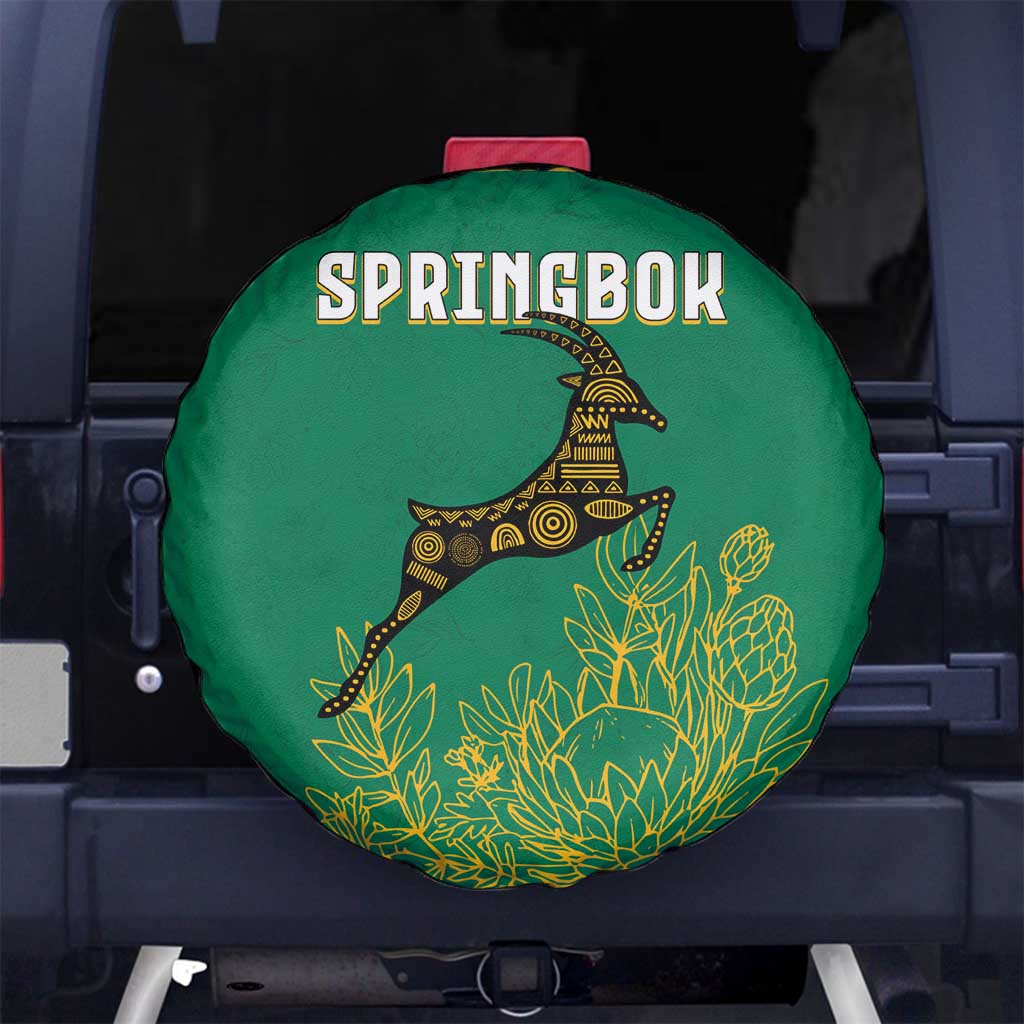 South Africa Springboks Spare Tire Cover with Tribal Antelope Design and Floral Accents