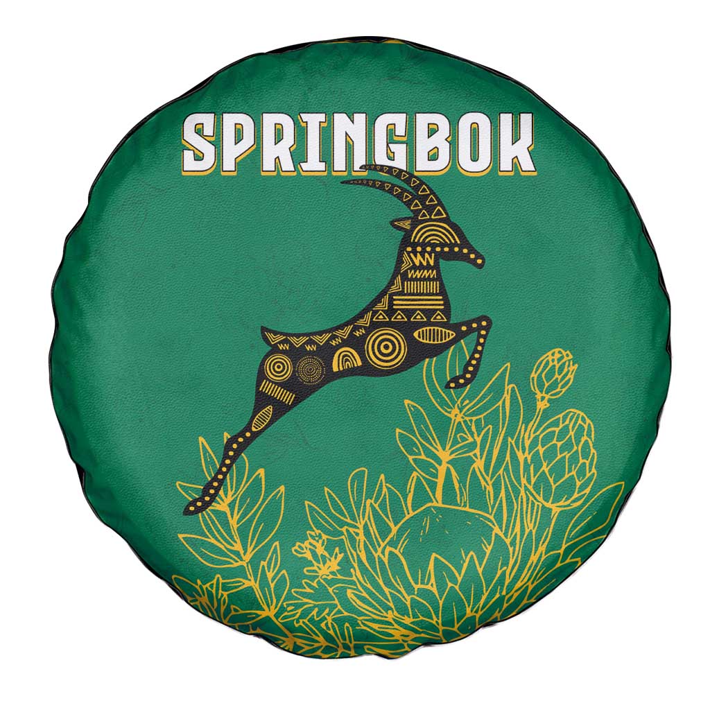 South Africa Springboks Spare Tire Cover with Tribal Antelope Design and Floral Accents