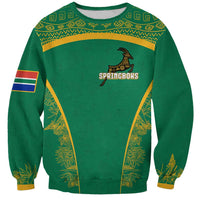 South Africa Springboks Sweatshirt with Tribal Antelope Design and Floral Accents